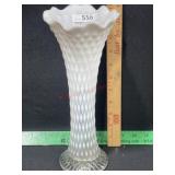OPALESCENT DIAMOND POINT VASEWHITE 11 INCH VASE