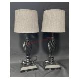 2- Black metal lamps with grey shades and dual