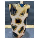 Amber and black art glass vase   12 inch tall