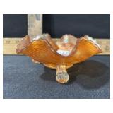 CARNIVAL GLASS 3 FOOTED BOWL 6 INCH MARIGOLD