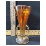 CARNIVAL GLASS 8 INCH 2 HANDLED VASE