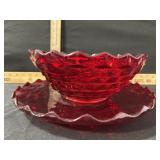 FOSTORIA AMERICAN RED BOWL AND PLATE10 1/2 BOWL