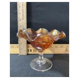 CARNIVAL GLASS COMPOTE 4 3/4 TALL HONEYCOMB
