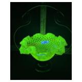 FENTON  GLASS YELLOW VASELINE HOBNAIL BRIDES