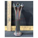 CARNIVAL GLASS RIBBED VASE 9 1/2 TALL