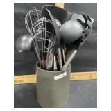 Black marble utensil jar with 14 utensils