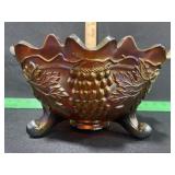 VINTAGE CARNIVAL GLASS 3 FOOTED GRAPE BOWL 10