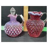 FENTON CRANBERRY OPALESCENT LG. CRUET/ SM PITCHER