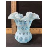 FENTON COIN SPOT 6 INCH BLUE VASE