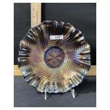 CARNIVAL GLASS 9 INCH BOWL BLUE