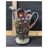 CARNIVAL GLASS PITCHER BERRIES 9 INCH TALL