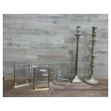 2- Candle sticks and 7 free standing gold tone