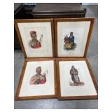 Set of 4 Wood frames 21x26 with matted Native