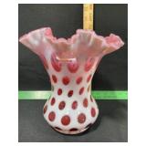 FENTON GLASS CRANBERRY OPALESCENT COIN DOT VASE