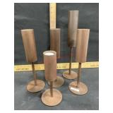 Set of 5 rustic metal pillar candle holders