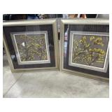 2- Forsythia matted prints in 38x38 gold tone