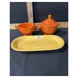 VINTAGE FIESTAWARE CELERY DISH (YELLOW) AND RED