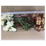 Tote with holly bush and poinsettia bush and