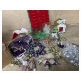 Box lot with bows/ ornaments/ light shade and