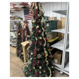 7 1/2 foot burgundy ribbon decorated pop up tree