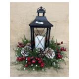 Black Candle lantern with Greenery base