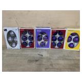 Tote with 5 boxes of purple glass ornaments