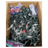 Box of red white and blue Christmas lights
