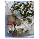Tote with ornaments and poinsettia garland