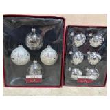 2 Boxes of silver and white Christmas ornaments