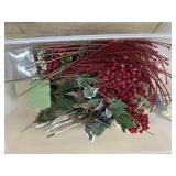 Tote full of ivy/ greenery and holiday tree picks