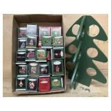 Flat of 32 mini Hallmark ornaments and display