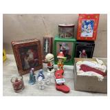 Box lot of ornaments Santa figures/ candle and