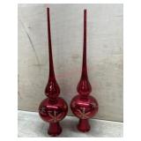 2- Red finial tree toppers