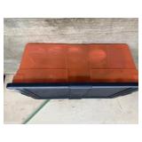 Tote with 4 boxes red and green ornaments and