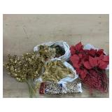 Tote of Red and gold florals and tree picks