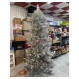 7 1/2 Foot silver Christmas tree prelit