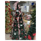 Stripe red ribbon fully decorated pop up tree