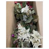 Box lot of potted Poinsettia and florals