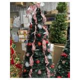 Stripe red ribbon fully decorated pop up tree