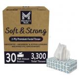 2-Ply Facial Tissues, 30 Boxes, Soft & Strong