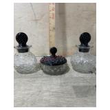 VINTAGE GLASS DRESSER SET 3 PIECE SET