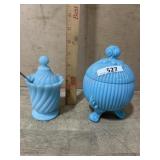 BLUE MILK GLASS 2 PIECE