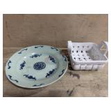 Oriental design bowl and basket weave decorator