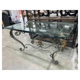 Beveled glass top coffee table with metal legs