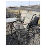 Glass top patio pub table and 3 bar stools