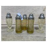DEPRESSION GLASS SHAKERS 5 QTY AMBER