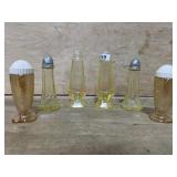DEPRESSION GLASS SHAKERS 6 PIECE YELLOW