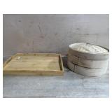 12x17 wood serving tray and bamboo food steamer