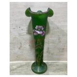 VICTORIAN GREEN ENAMELD PAINTED VASE
