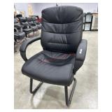 Black faux leather office guest chair with sled